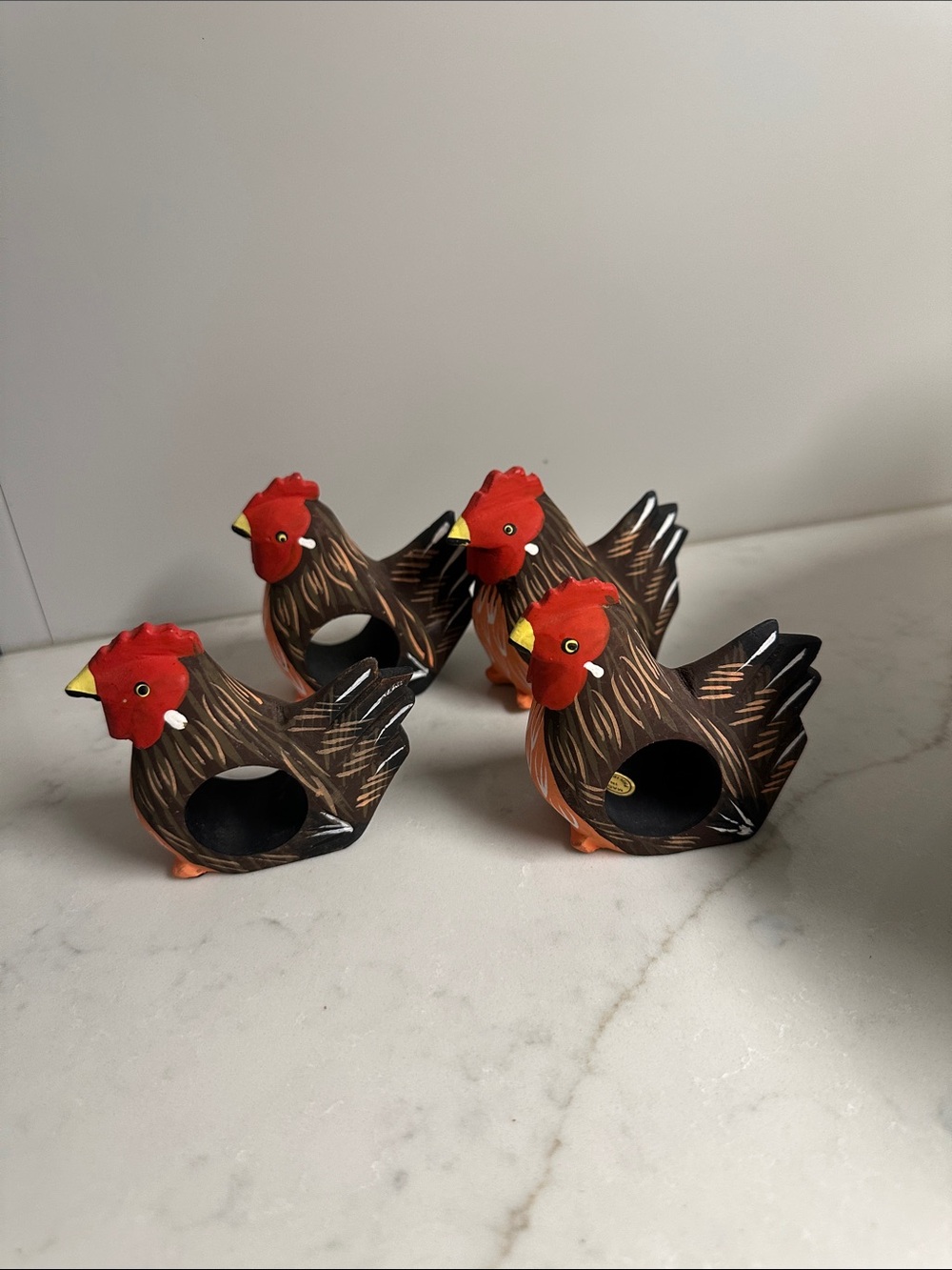 Set of 4 Hand-Painted Hen Napkin Rings